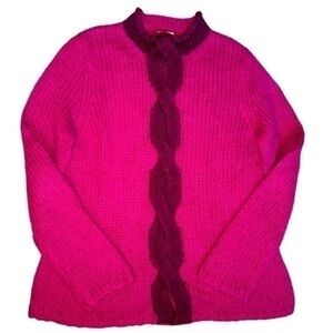 VTG L.L. BEAN WOMENS PINK MAGENTA MOHAIR BLEND CHUNKY KNIT SWEATER, L